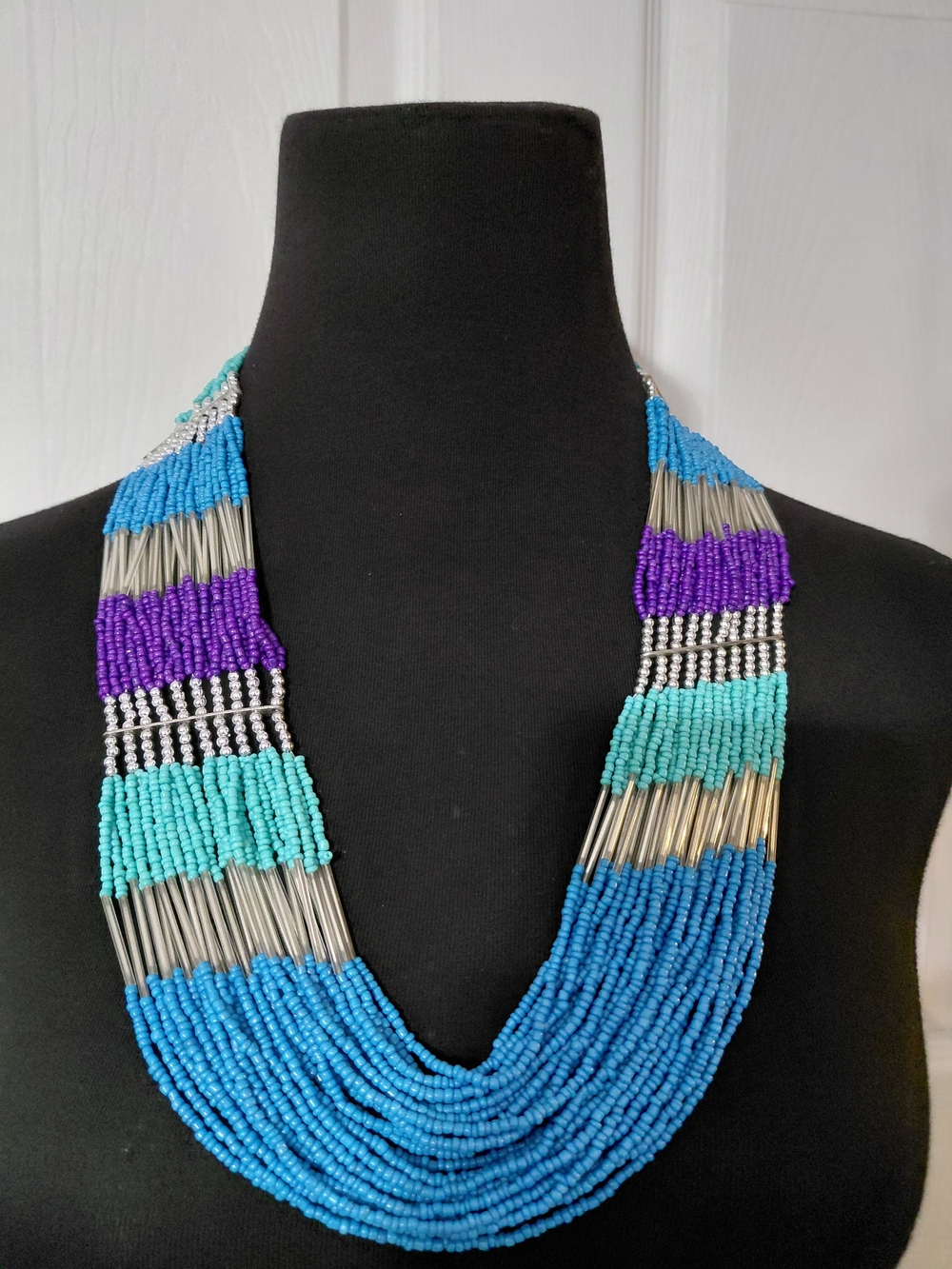 Handcrafted Multistrand Blue Turquoise Purple Beaded Necklace